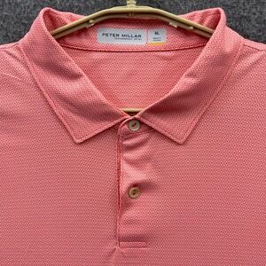 Peter Millar Polo Shirt XL Red White Geometric Featherweight Classic Stretch UPF